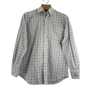 Peter Millar Nanoluxe Easycare Plaid Button Down Shirt Mens L Blue Tan Cotton